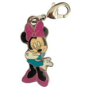 Vintage Disney Bashful Minnie Mouse Clip On Charm Zipper Pull Bag Purse Pink Bow